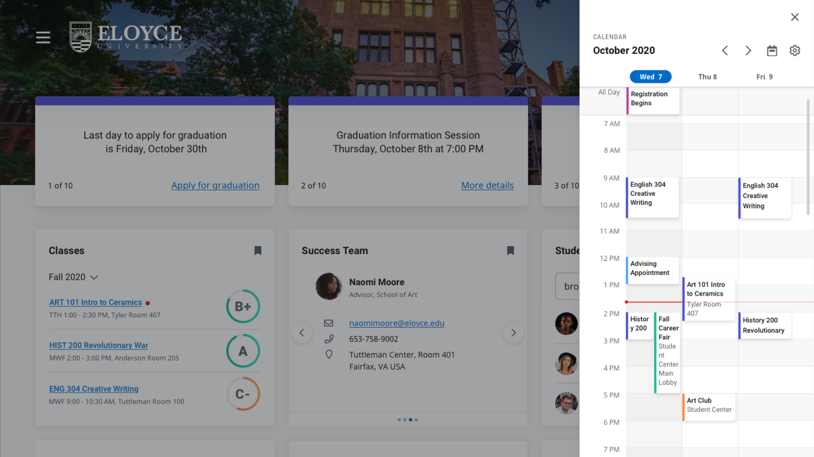 3-Day view of the calendar, layered over the dashboard on desktop, showing three days side by side in an hourly grid