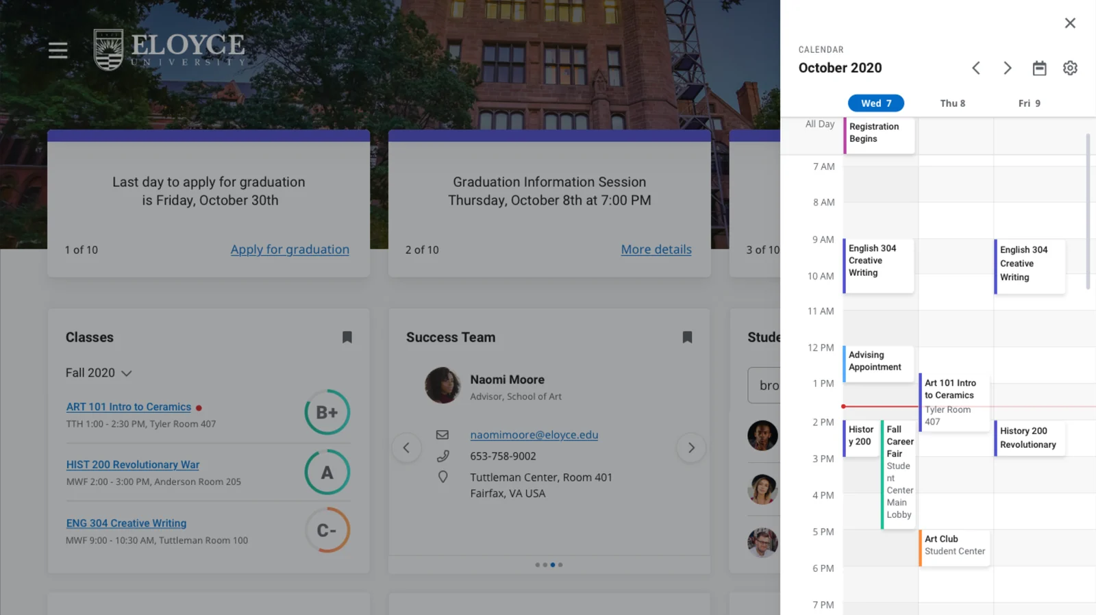 3-Day view of the calendar, layered over the dashboard on desktop, showing three days side by side in an hourly grid