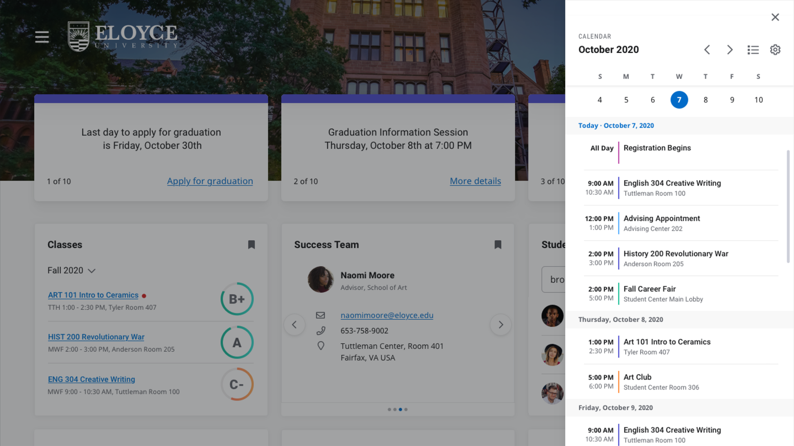 List view of the calendar, layered over the dashboard on desktop, showing upcoming events grouped by day