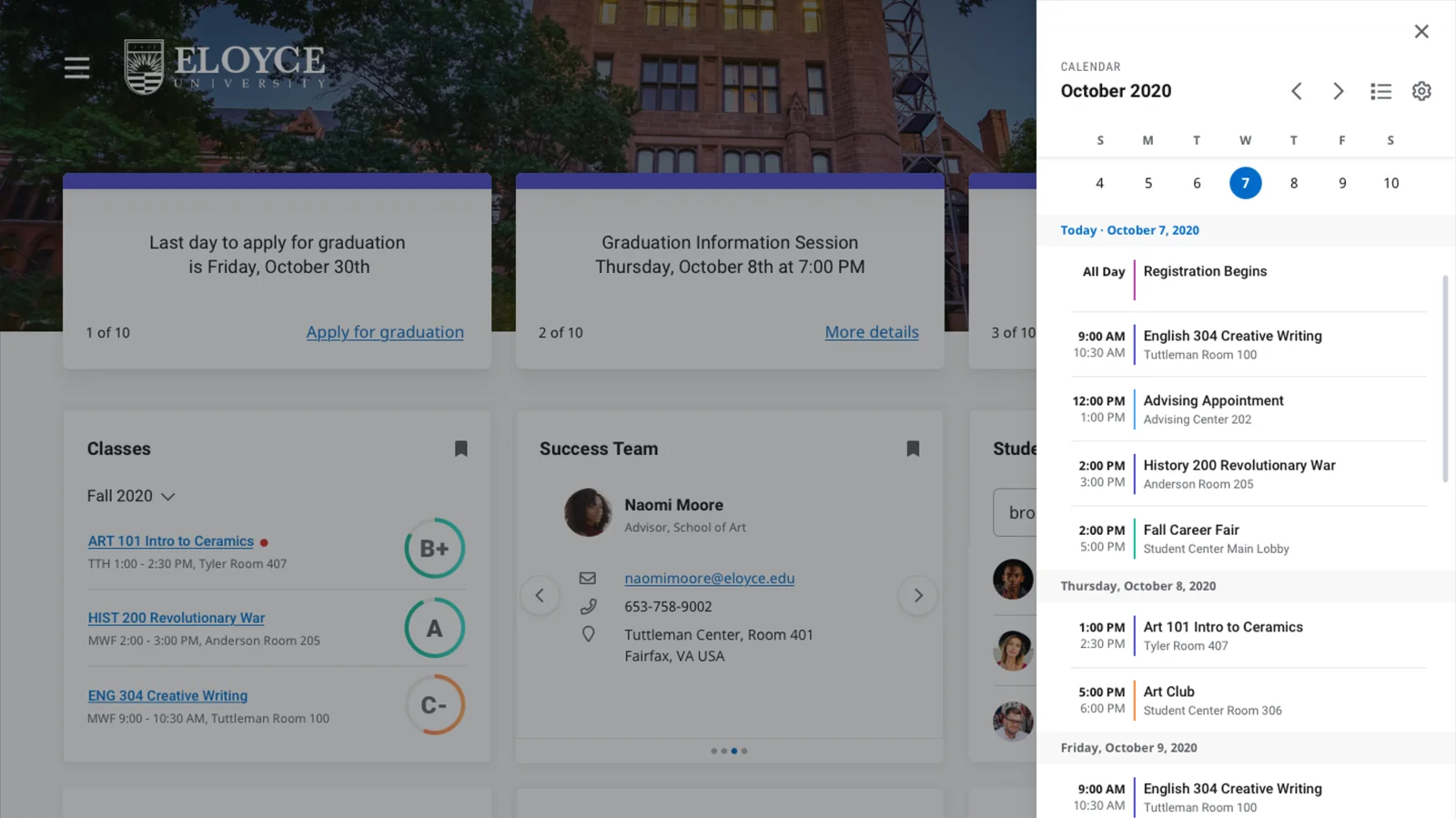 List view of the calendar, layered over the dashboard on desktop, showing upcoming events grouped by day