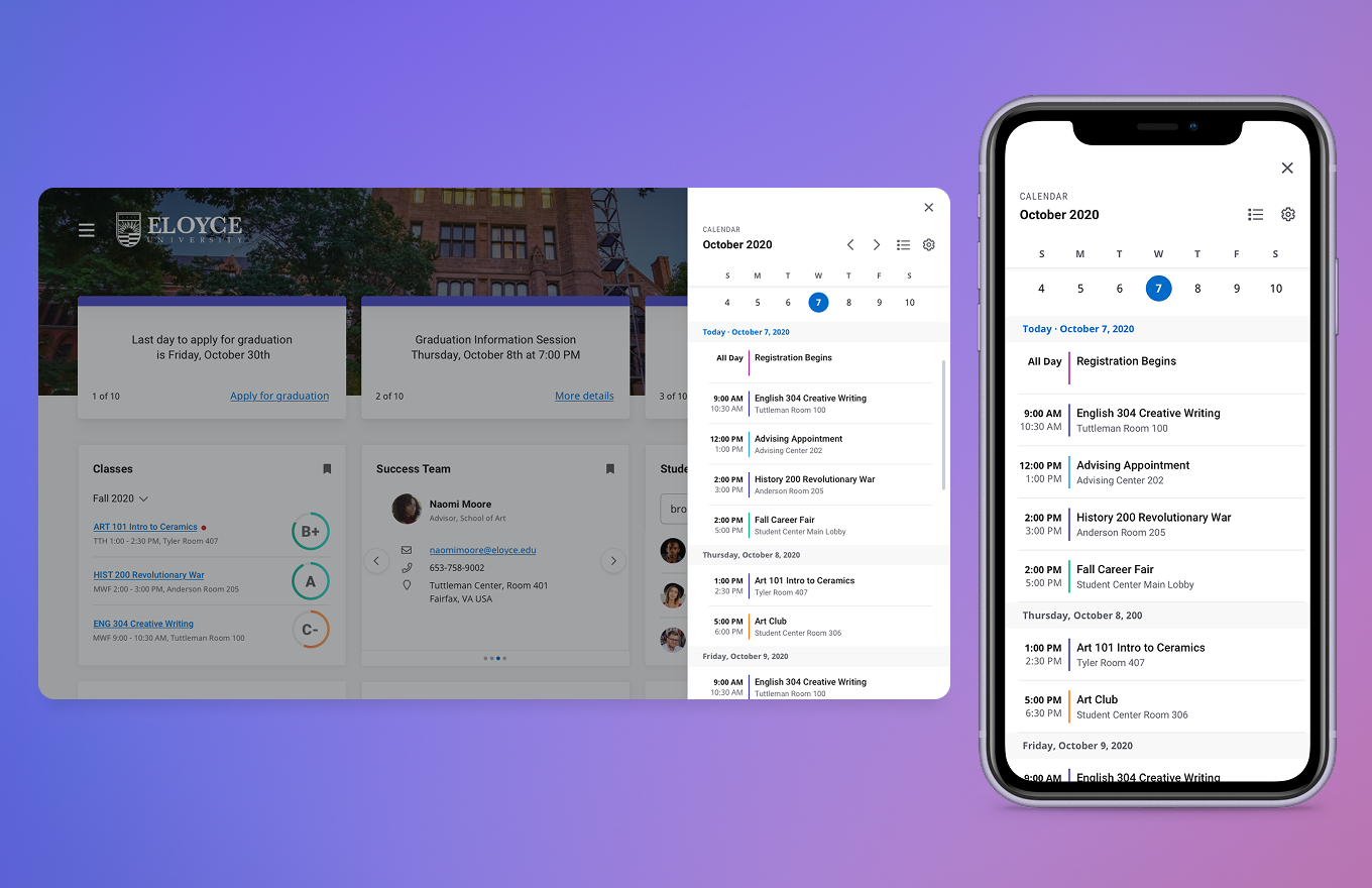 Unified academic calendar on desktop and mobile