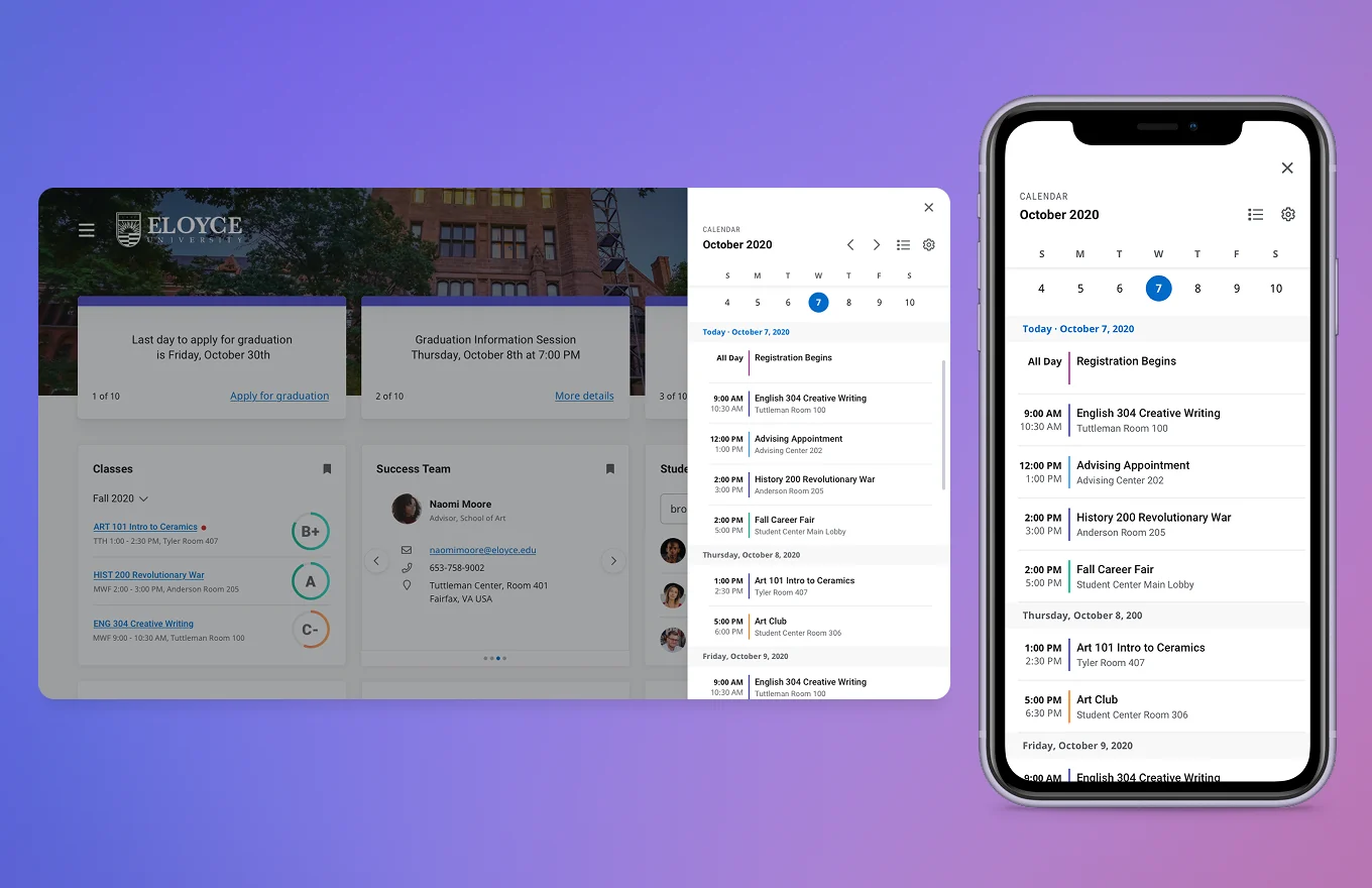 Unified academic calendar on desktop and mobile
