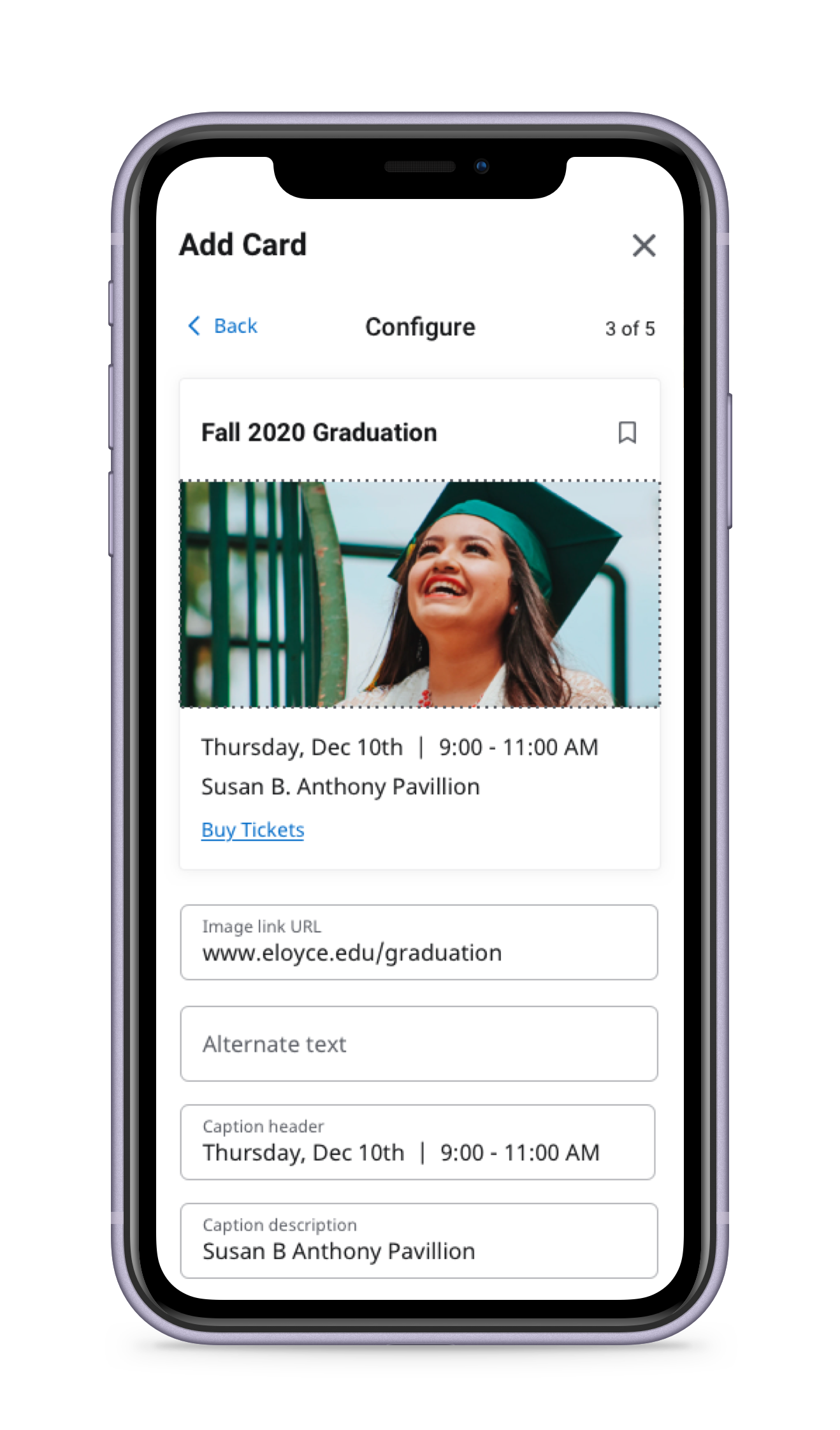 Card configuration wizard on mobile