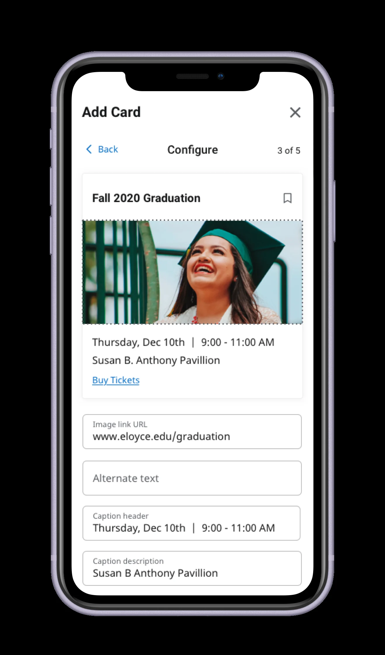 Card configuration wizard on mobile