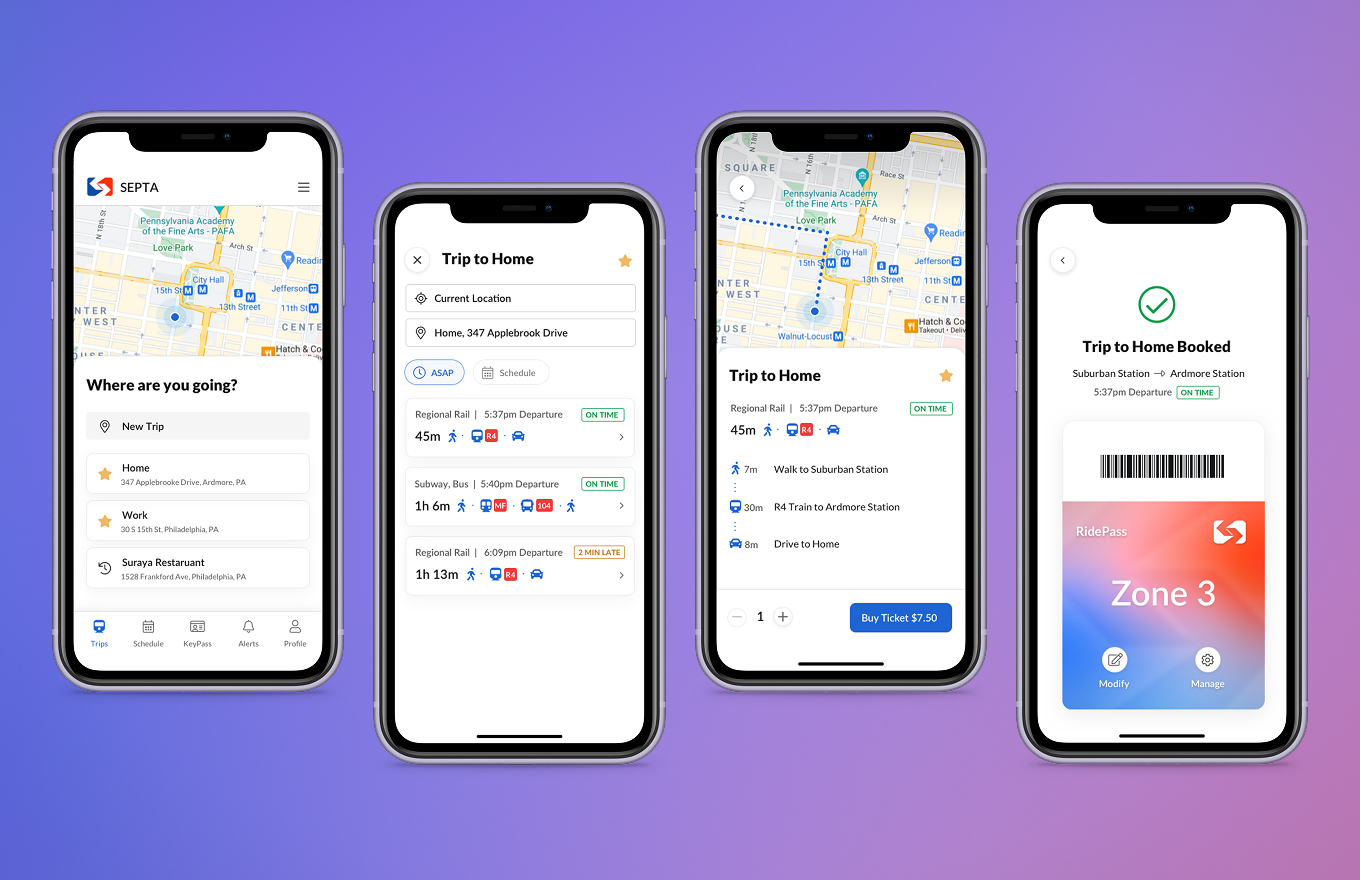 SEPTA app redesign screens
